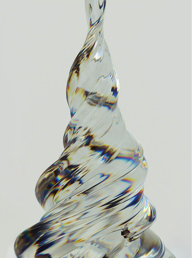 A swirling transparent tornado-like shape