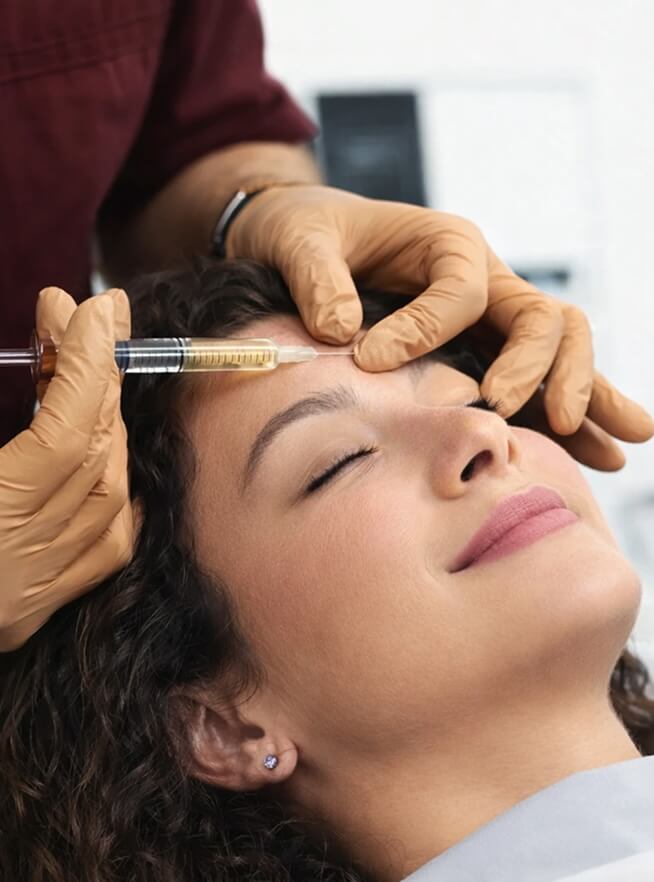 Women getting injections in her forehead