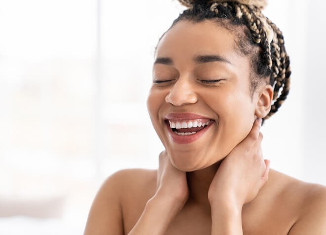 Woman smiling feeling refreshed