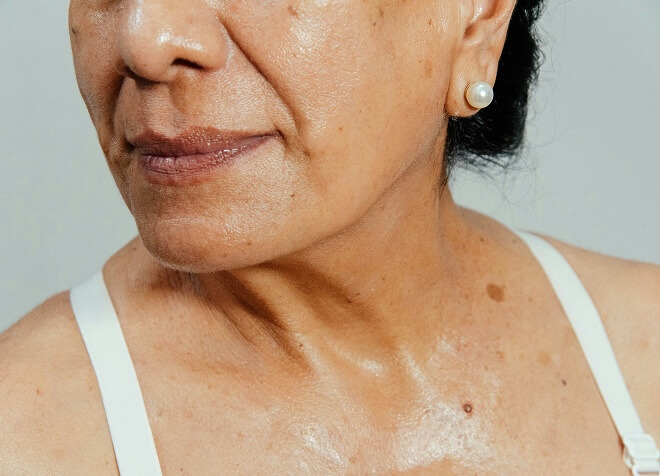 A close-up portrait of a mature woman